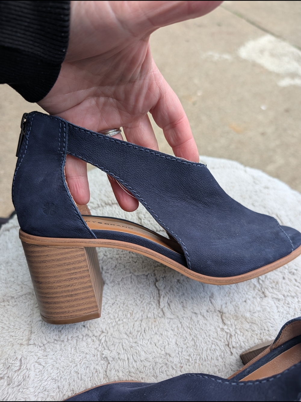 Women's Navy Cutout Block Heel Sandal